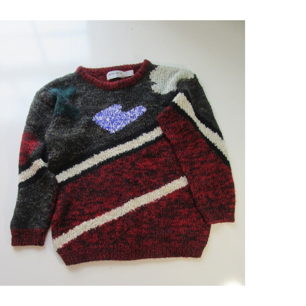 Western Connection of California Geometric Red Sweater Women Med Heart Valentine